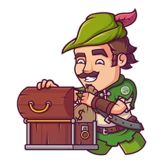 💰 Robin Hood, Tesouro, Dinheiro, Baú, Aventura, Riqueza, Desenho animado telegram sticker