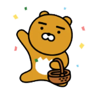 🎉 Ryan Мультик, Медведь, Машет, Корзина, Милый whatsapp sticker