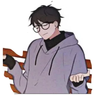 🤷‍♀️ Anime, Pria, Kacamata, Duduk, Bangku, Kasual, Hoodie telegram sticker