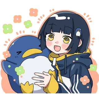 😄 アニメガール, ペンギン, かわいい, 可愛い, ステッカー, 漫画 telegram sticker
