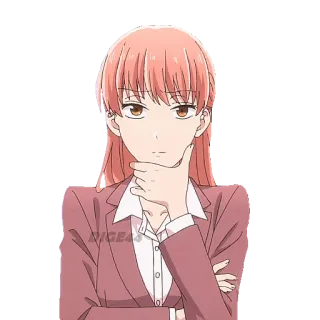 🤨 애니메이션, 소녀, 분홍 머리, 진지한, 캐릭터, 여자 telegram sticker