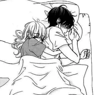 ❤ couple, dormir, lit, animé, manga, amour, romance telegram sticker