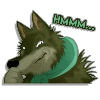🤔 HMMM... волк, думает, хмм, мультик, животное, стикер telegram sticker
