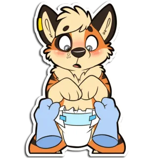 😳 furry, diaper, anthro, cute, sad, crying, cartoon telegram sticker