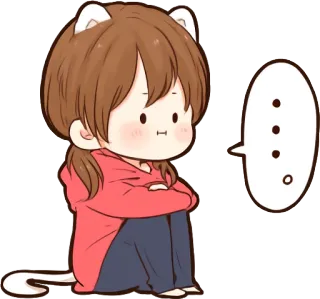 😗 mignon, chat, chibi, assis, animé, dessin animé, pensif telegram sticker