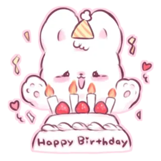 📩 Happy Birthday birthday, cake, cute, celebration, party, rabbit, sweet, candles telegram sticker