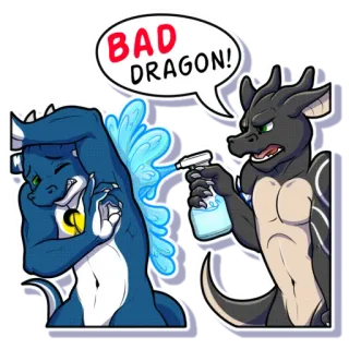 😖 BAD DRAGON! Drache, Sprühflasche, schlecht, Fellwesen, Cartoon telegram sticker