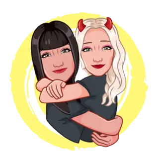 🖤 Kreskówka, Przyjaciele, Kobiety, Przytulanie, Diabelskie rogi, Kobieta, Portret telegram sticker