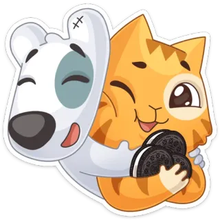 🤗 cat, dog, hug, friendship, oreo, cookies, cute, cartoon telegram sticker