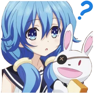 ❓ animé, fille, cheveux bleus, lapin, mignon, dessin animé whatsapp sticker