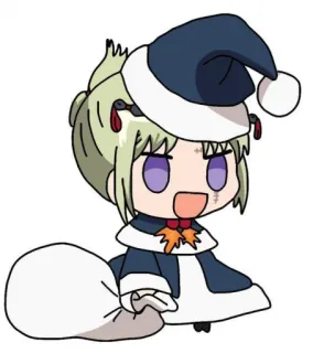 🎅 Anime, Chibi, Noël, Bonnet de Père Noël, Sac de cadeaux, Mignon whatsapp sticker