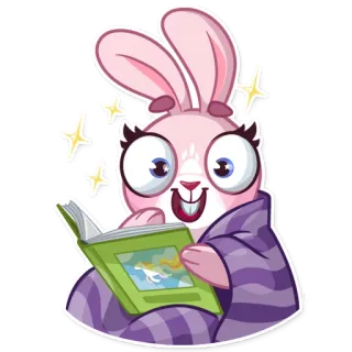 📖 conejo, leyendo, libro, dibujos animados, lindo, animal telegram sticker