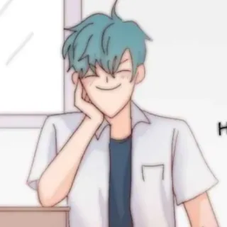 🎧 Hi Anime, Menino, Desenho animado, Sorriso, Amigável whatsapp sticker
