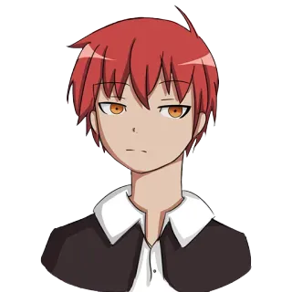😒 Karma Akabane Assassination Classroom anime, boy, red hair, serious, school uniform, Karma, Akabane telegram sticker