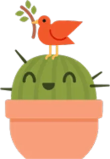 🐥 cactus, uccello, pianta, pace, carino, kawaii telegram sticker