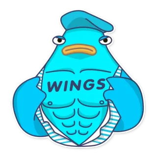 💪 WINGS 새, 파란색, 만화, 날개, 근육 telegram sticker
