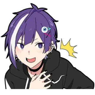 😓 Anime, Anime Junge, Lila Haare, Cartoon, Charakter, Illustration telegram sticker