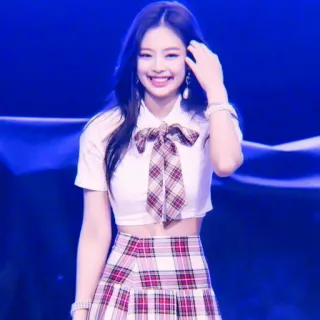 🥡 wanita, K-pop, seragam, siswi, senyum, kotak-kotak, lucu, bahagia telegram sticker
