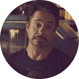 🤐 Tony Stark ผู้ชาย, ใบหน้า, ภาพเหมือน, โรเบิร์ต ดาวนีย์ จูเนียร์, เสื้อ Black Sabbath telegram sticker
