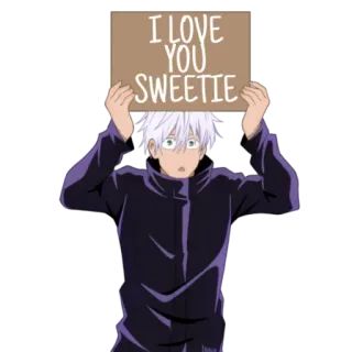 ❤️ Gojo Satoru Jujutsu Kaisen I LOVE YOU SWEETIE anime, Gojo Satoru, Jujutsu Kaisen, amor, mensaje, cariño whatsapp sticker