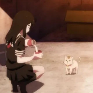 🐱 Anime, Mädchen, Katze, Gießen, Milch whatsapp sticker