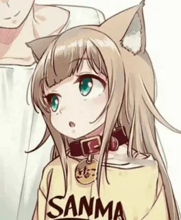 🧡 SANMA dziewczyna anime, kocie uszy, obroża, słodkie, kobieta, manga telegram sticker