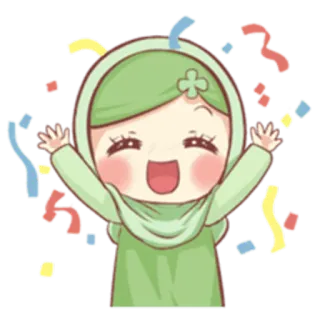 🙌 Kreskówka, Dziewczyna, Święto, Konfetti, Hidżab, Szczęśliwy, Uroczy telegram sticker