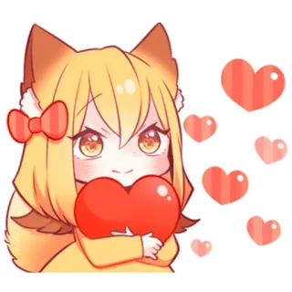😘 fox, girl, hearts, cute, anime telegram sticker