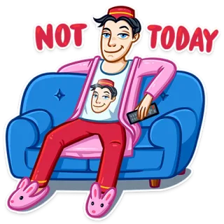 😏 NOT TODAY Dibujo animado, Hombre, Sofá, Televisión, Perezoso, Relajación telegram sticker