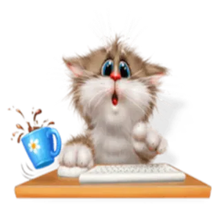 😮 gato, desenho animado, gatinho, computador, teclado, mesa whatsapp sticker