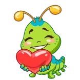 😍 毛毛虫, 心, 可爱, 卡通, 昆虫, 爱, 快乐, 绿色 whatsapp sticker