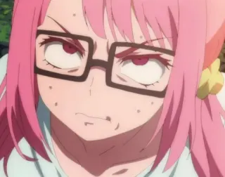 😡 anime, girl, angry, glasses, pink hair telegram sticker