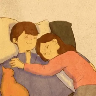 😘 cặp đôi, ngủ, mèo, giường, tình yêu, ôm telegram sticker