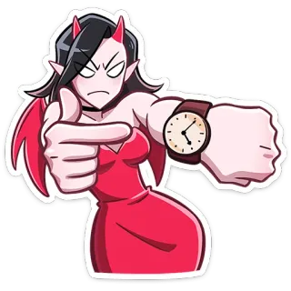 😈 悪魔, 女性, ステッカー, ジェスチャー, 赤, 時間 telegram sticker