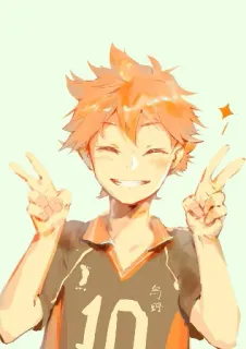 ♥ Hinata Shoyo Haikyuu!! 10 anime, character, smile, orange hair, Haikyuu!!, Hinata Shoyo, manga telegram sticker