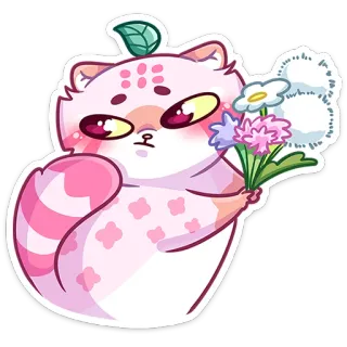 🌷 kot, słodki, różowy, kwiaty, naklejka, kreskówka, zwierzę whatsapp sticker