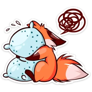 😣 лиса, грустный, в стрессе, подушка, милый, животное whatsapp sticker