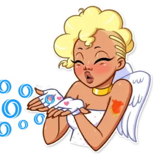 😘 ángel, dibujo animado, personaje, alas, beso, corazón whatsapp sticker