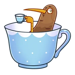 ☕️ burung kiwi, cangkir teh, minum teh, kacamata lensa tunggal, imut, burung kartun, waktu minum teh, burung telegram sticker