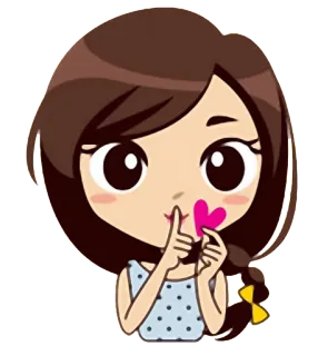 ❤ Dibujo animado, Chica, Corazón, Shhh, Silencio, Lindo whatsapp sticker