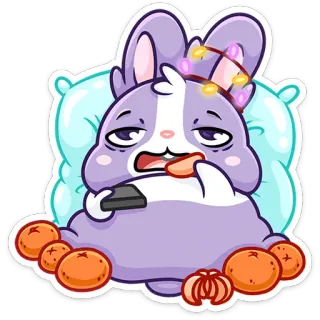 🍊 conejo, conejo, dormilón, cansado, lindo, dibujos animados, mandarinas, luces telegram sticker