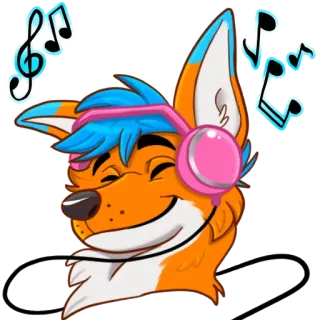 🎧 renard, musique, écouteurs, dessin animé, furry, personnage, écoute, animal whatsapp sticker