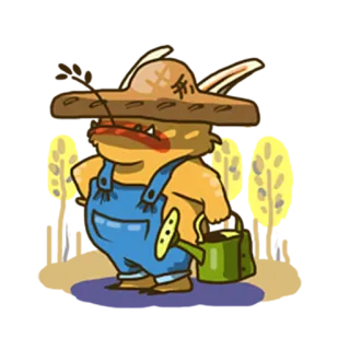 😑 开 Desenho animado, Sapo, Fazendeiro, Jardinagem, Regador, Macacão, Chapéu, Chinês whatsapp sticker