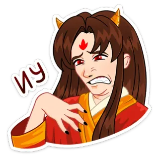 🥴 У anime, cartoon, sticker, demon, horns, expression telegram sticker