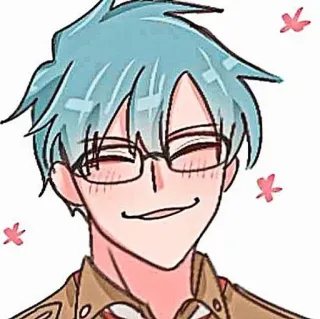 🎸 สไตล์อนิเมะ, การ์ตูน, แว่นตา, ยิ้ม, ภาพเหมือน, ตัวละคร, หน้าแดง telegram sticker