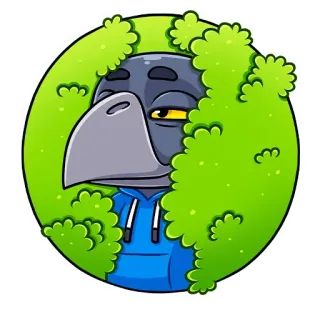 😐 Krähe, Vogel, Cartoon, Grün, Busch, Blau, Hoodie telegram sticker