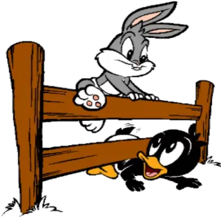 🙈 Bugs Bunny Looney Tunes cartoon, rabbit, duck, fence, looney tunes, bugs bunny, daffy duck telegram sticker