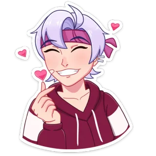 😘 Anime, Desenho animado, Personagem, Corações, Bonito, Sorrindo, Rosa, Cabelo branco telegram sticker