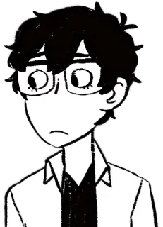 🙁 retrato, personaje, persona, gafas, blanco y negro, ilustración telegram sticker