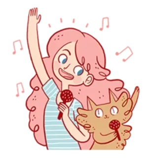 🎤 Пение, Музыка, Микрофон, Мультфильм, Девочка, Собака, Милый telegram sticker